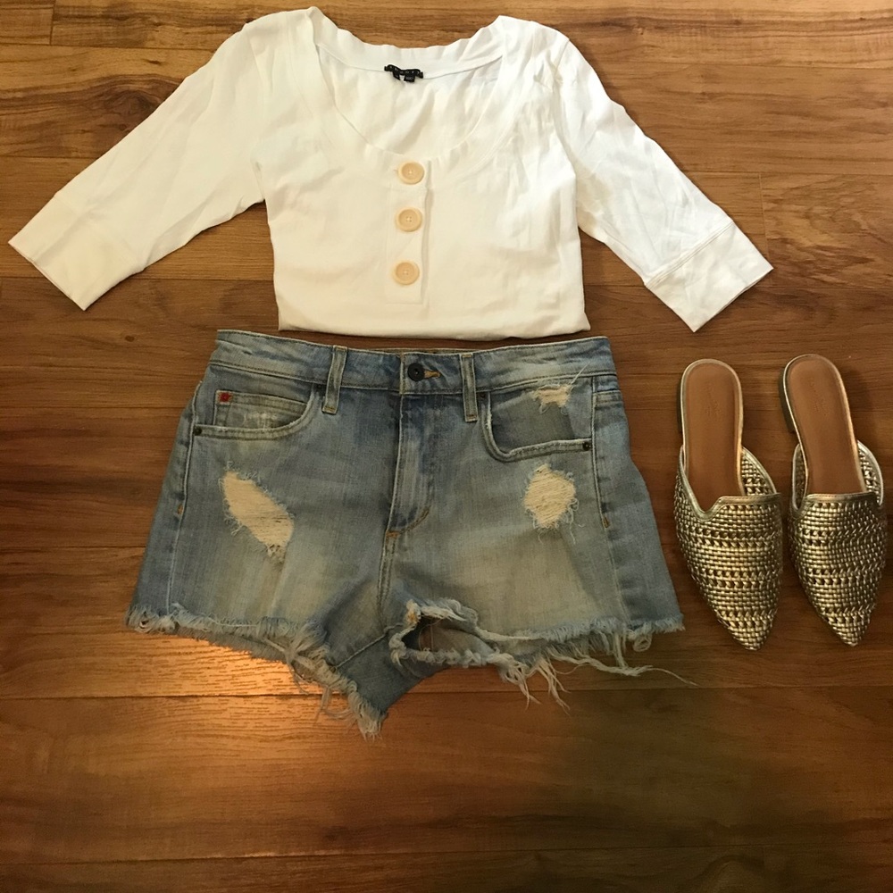 Theory Scoop Neck Top w/ Oversized Buttons Sz Med